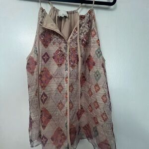 Greylin Cream Sleeveless Graphic Blouse